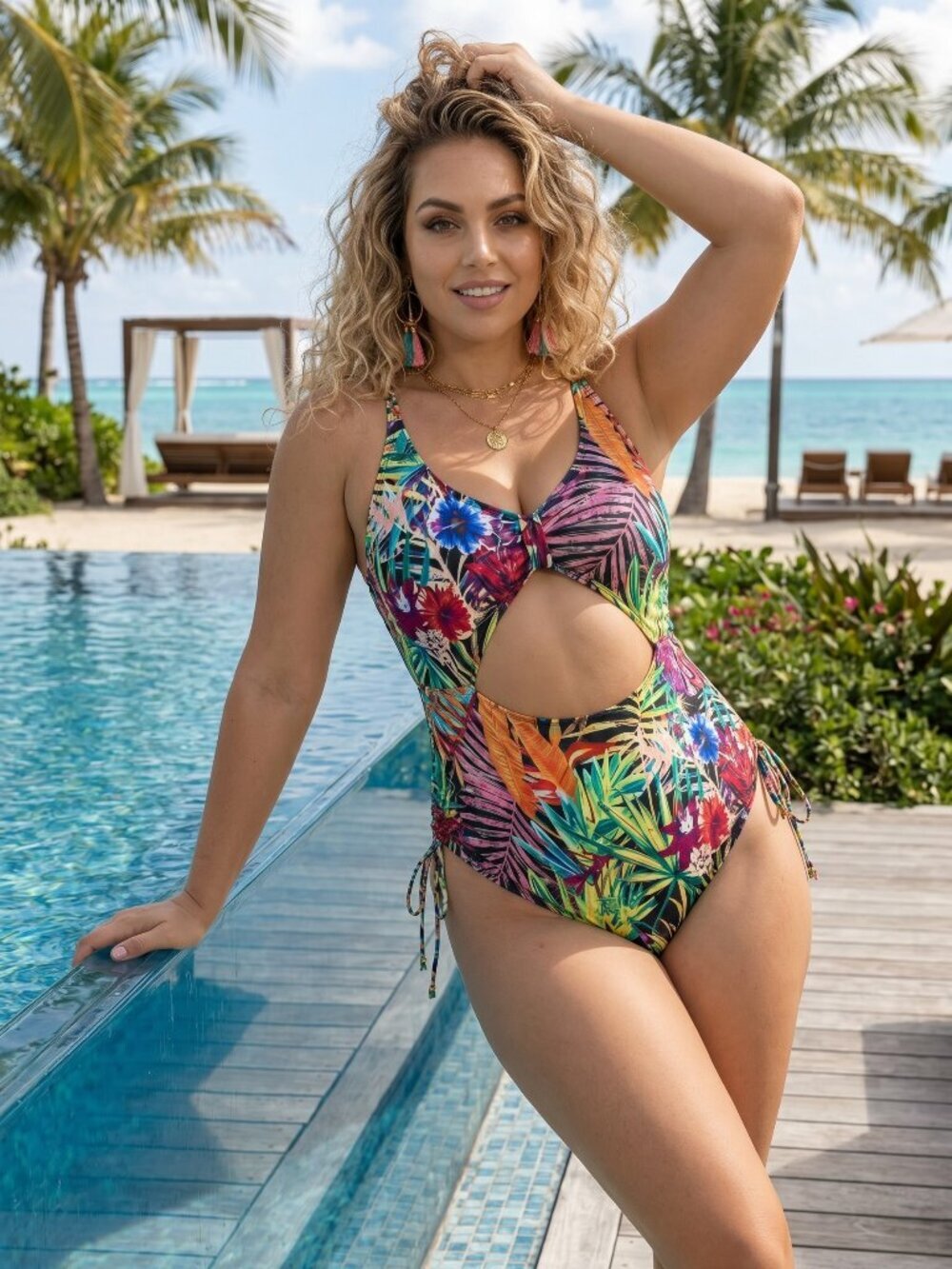 Tropical Cutout One Piece Swimsuit Monokini Multicolor Crisscross Back 0XL US 12